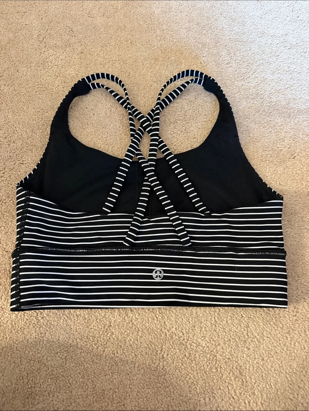lululemon athletica Black & White Striped Sports Bra with Crisscross Back